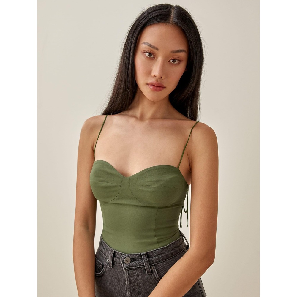Reformation Olive Green Satin Camisole